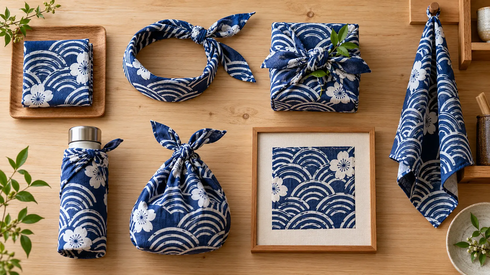 Sept usages quotidiens d’un tenugui japonais indigo